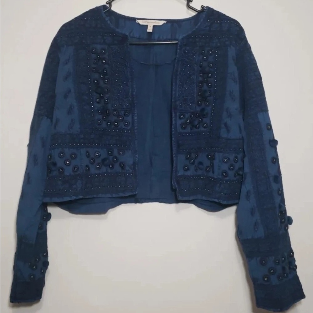 Soft Surroundings Embroidered Pom Pom Theodora Bolero Jacket